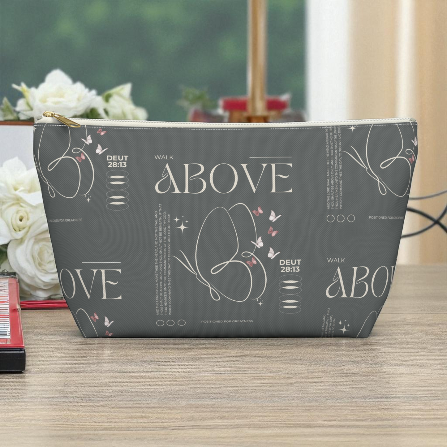 Grey Makeup Bag Zipper Pouch | Travel Organizer | Small & Large Sizes | Matching Tote | Inspirational