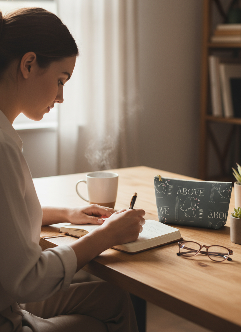 Grey Makeup Bag Zipper Pouch | Travel Organizer | Small & Large Sizes | Matching Tote | Inspirational