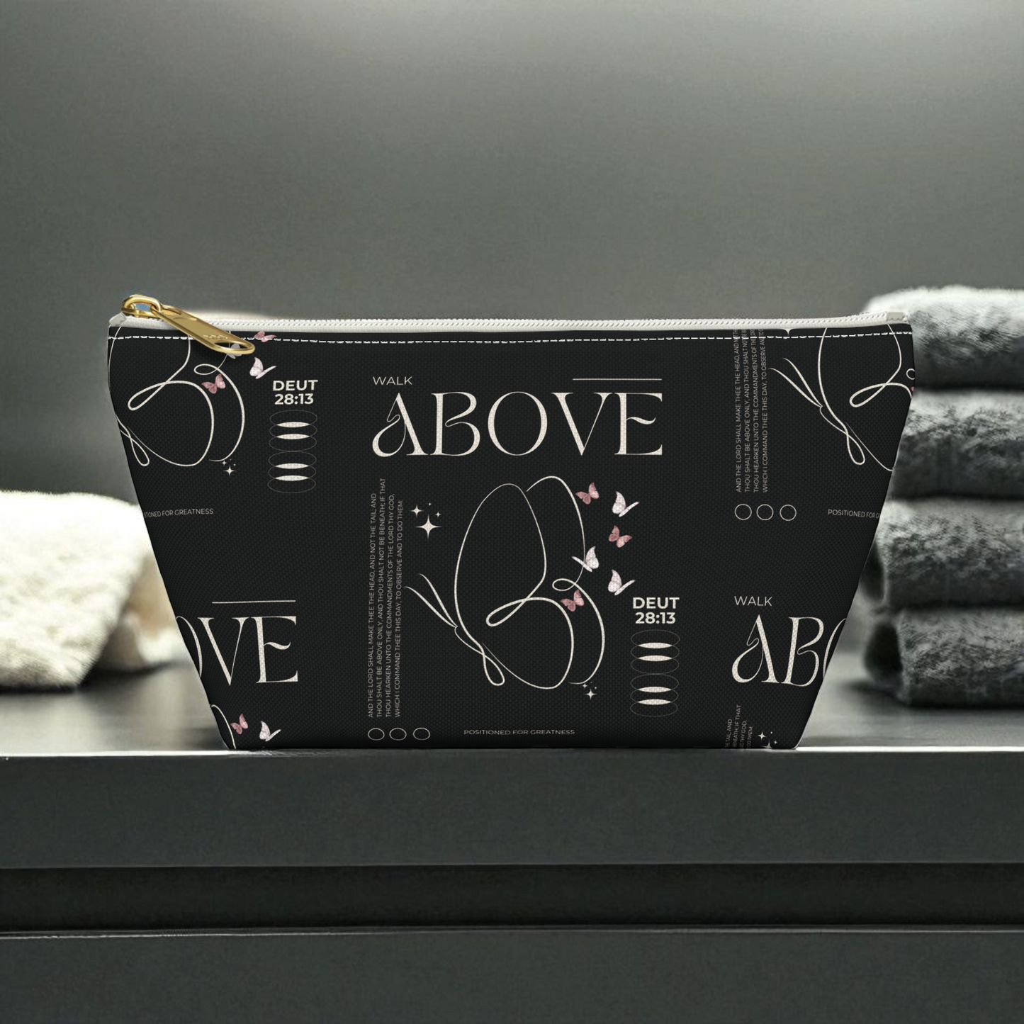 Black Makeup Bag Zipper Pouch | Travel Organizer | Small & Large Sizes | Matching Tote | Inspirational