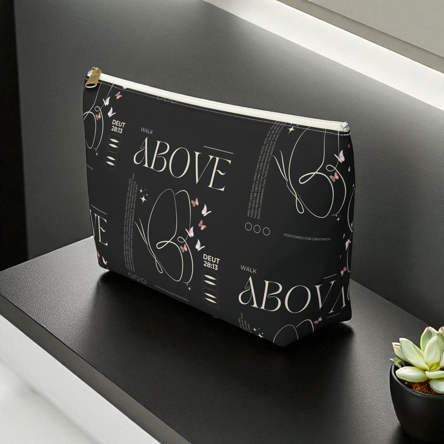 Black Makeup Bag Zipper Pouch | Travel Organizer | Small & Large Sizes | Matching Tote | Inspirational