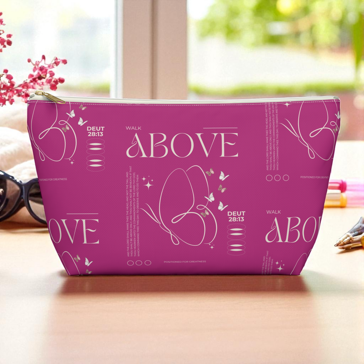Pink Makeup Bag Zipper Pouch | Travel Organizer | Small & Large Sizes | Matching Tote | Inspirational