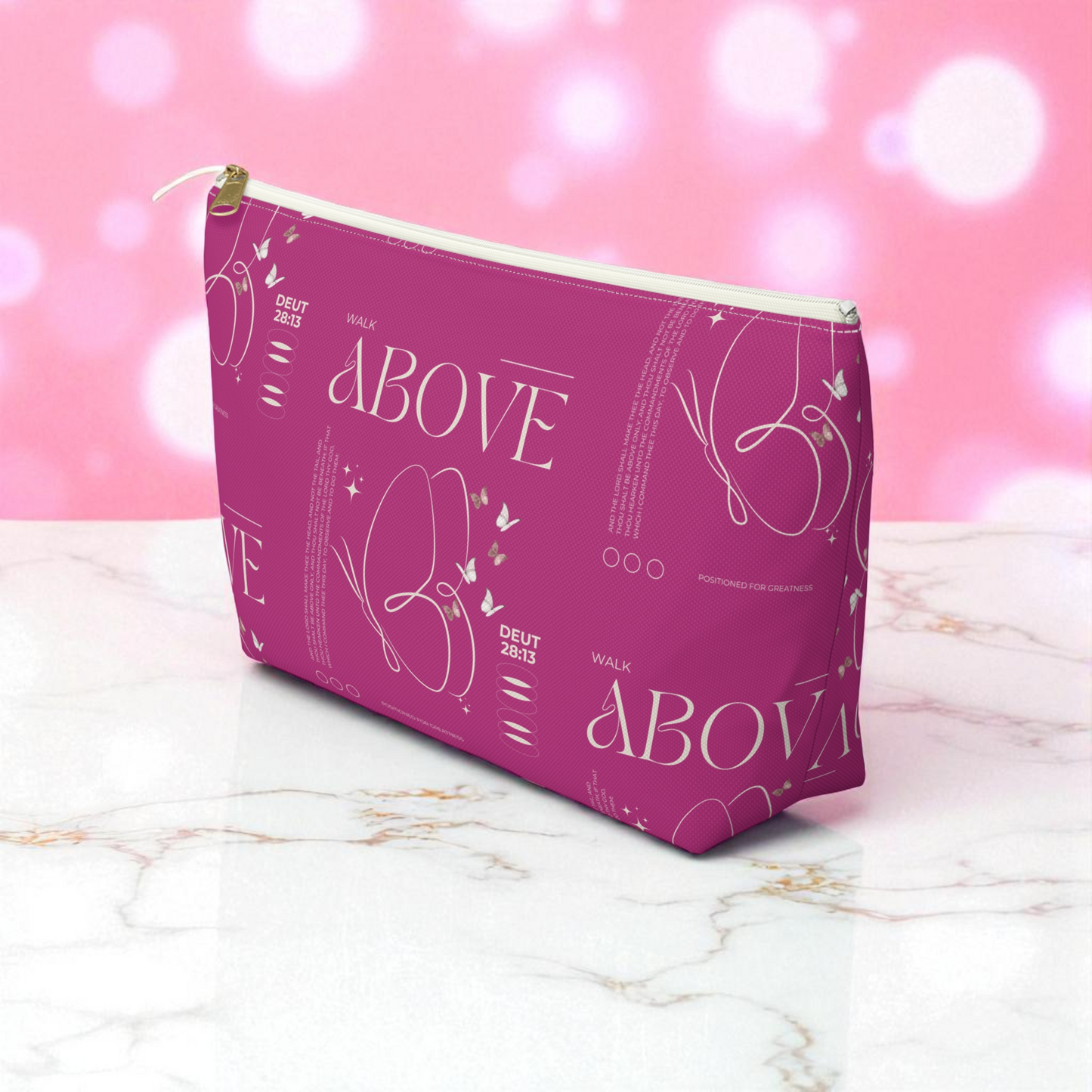Pink Makeup Bag Zipper Pouch | Travel Organizer | Small & Large Sizes | Matching Tote | Inspirational