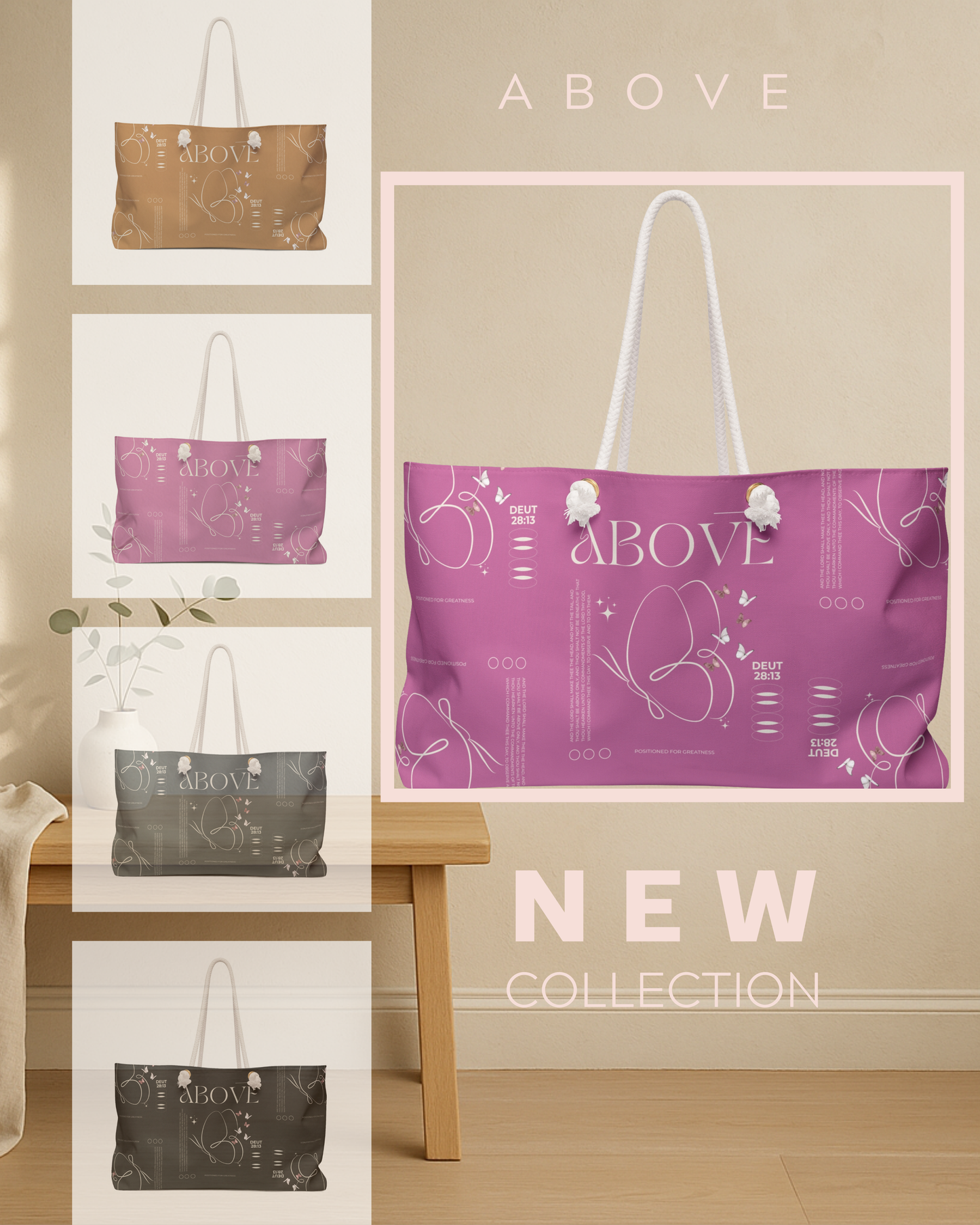 Travel Tote Pink Christian Inspirational Weekend Tote Bag Carryall